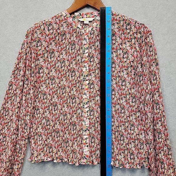 BODEN Plisse Painterly Floret Long Sleeve Pleat Blouse Top Pink UK 10 US Size 6 - Picture 7 of 11